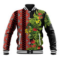 Maori Tukutuku Baseball Jacket with Ferns Pohutukawa and Kowhai Tribal Moko Patterns
