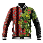Maori Tukutuku Baseball Jacket with Ferns Pohutukawa and Kowhai Tribal Moko Patterns
