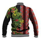 Maori Tukutuku Baseball Jacket with Ferns Pohutukawa and Kowhai Tribal Moko Patterns