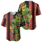 Maori Tukutuku Baseball Jersey with Ferns Pohutukawa and Kowhai Tribal Moko Patterns