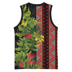 Maori Tukutuku Basketball Jersey with Ferns Pohutukawa and Kowhai Tribal Moko Patterns