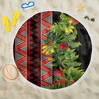 Maori Tukutuku Beach Blanket with Ferns Pohutukawa and Kowhai Tribal Moko Patterns