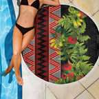 Maori Tukutuku Beach Blanket with Ferns Pohutukawa and Kowhai Tribal Moko Patterns