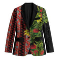 Maori Tukutuku Blazer with Ferns Pohutukawa and Kowhai Tribal Moko Patterns