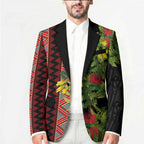 Maori Tukutuku Blazer with Ferns Pohutukawa and Kowhai Tribal Moko Patterns
