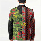 Maori Tukutuku Blazer with Ferns Pohutukawa and Kowhai Tribal Moko Patterns