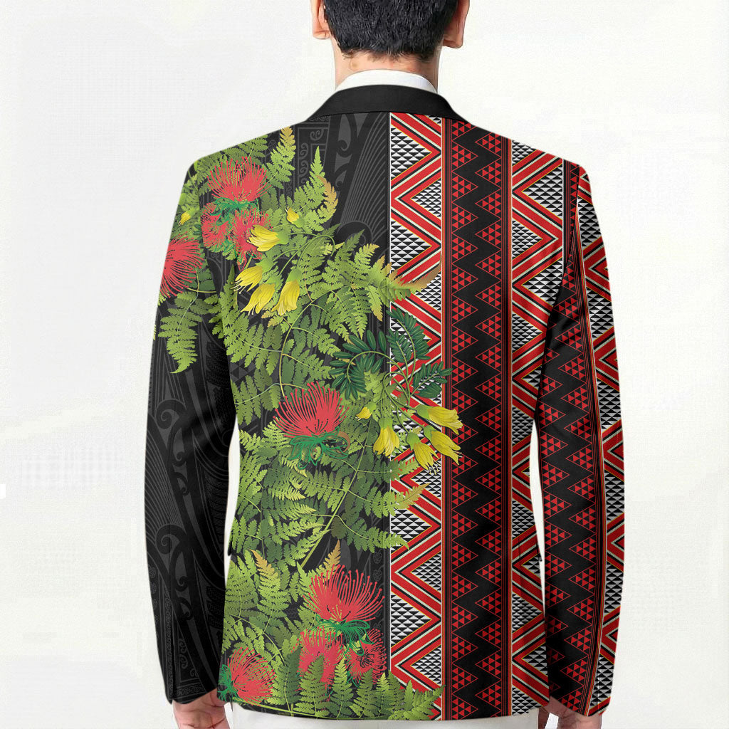 Maori Tukutuku Blazer with Ferns Pohutukawa and Kowhai Tribal Moko Patterns