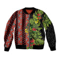 Maori Tukutuku Bomber Jacket with Ferns Pohutukawa and Kowhai Tribal Moko Patterns