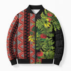 Maori Tukutuku Bomber Puffer Jacket with Ferns Pohutukawa and Kowhai Tribal Moko Patterns