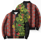 Maori Tukutuku Bomber Puffer Jacket with Ferns Pohutukawa and Kowhai Tribal Moko Patterns