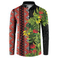 Maori Tukutuku Button Sweatshirt with Ferns Pohutukawa and Kowhai Tribal Moko Patterns