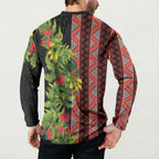 Maori Tukutuku Button Sweatshirt with Ferns Pohutukawa and Kowhai Tribal Moko Patterns