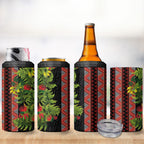 Maori Tukutuku 4 in 1 Can Cooler Tumbler with Ferns Pohutukawa and Kowhai Tribal Moko Patterns