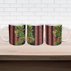 Maori Tukutuku Ceramic Mug with Ferns Pohutukawa and Kowhai Tribal Moko Patterns