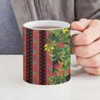 Maori Tukutuku Ceramic Mug with Ferns Pohutukawa and Kowhai Tribal Moko Patterns
