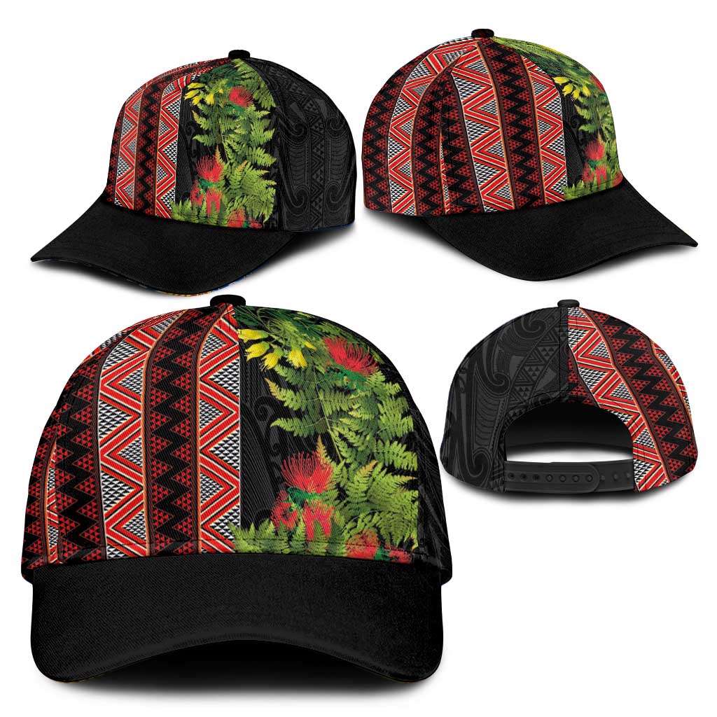 Maori Tukutuku Classic Cap with Ferns Pohutukawa and Kowhai Tribal Moko Patterns
