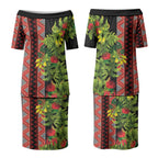 Maori Tukutuku Couples Matching Puletasi and Long Sleeve Button Shirt with Ferns Pohutukawa and Kowhai Tribal Moko Patterns