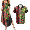 Maori Tukutuku Couples Matching Summer Maxi Dress and Hawaiian Shirt with Ferns Pohutukawa and Kowhai Tribal Moko Patterns