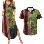 Maori Tukutuku Couples Matching Summer Maxi Dress and Hawaiian Shirt with Ferns Pohutukawa and Kowhai Tribal Moko Patterns