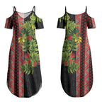 Maori Tukutuku Couples Matching Summer Maxi Dress and Hawaiian Shirt with Ferns Pohutukawa and Kowhai Tribal Moko Patterns