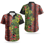 Maori Tukutuku Couples Matching Tank Maxi Dress and Hawaiian Shirt with Ferns Pohutukawa and Kowhai Tribal Moko Patterns