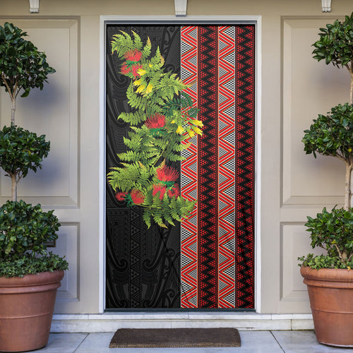 Maori Tukutuku Door Cover with Ferns Pohutukawa and Kowhai Tribal Moko Patterns