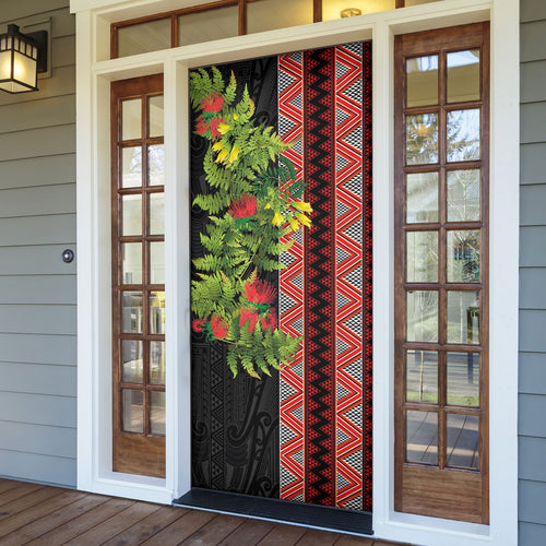 Maori Tukutuku Door Cover with Ferns Pohutukawa and Kowhai Tribal Moko Patterns