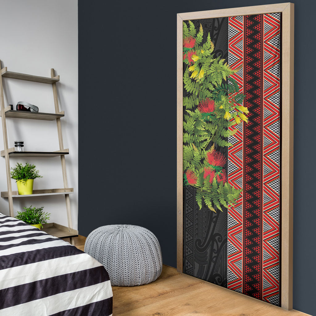 Maori Tukutuku Door Cover with Ferns Pohutukawa and Kowhai Tribal Moko Patterns