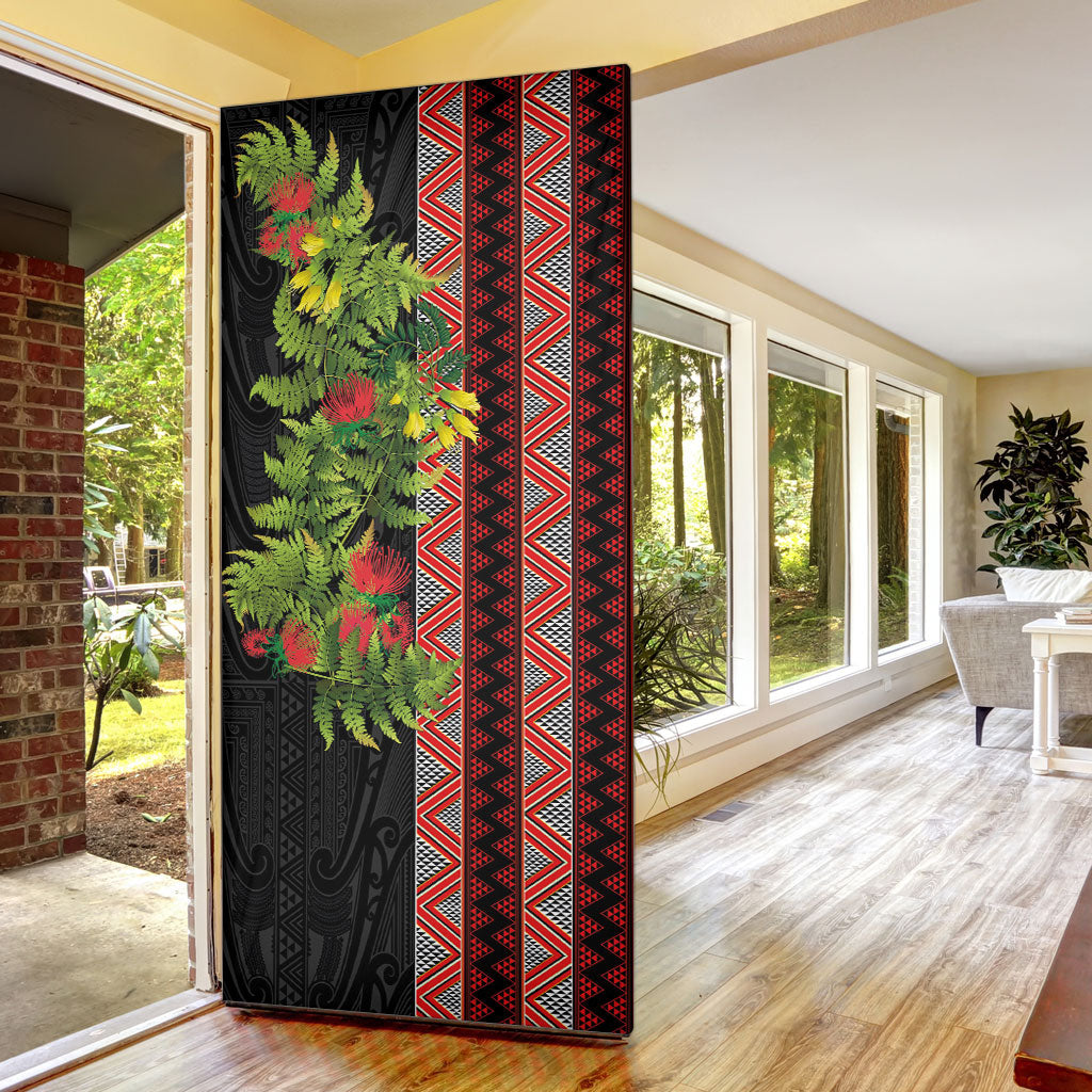 Maori Tukutuku Door Cover with Ferns Pohutukawa and Kowhai Tribal Moko Patterns