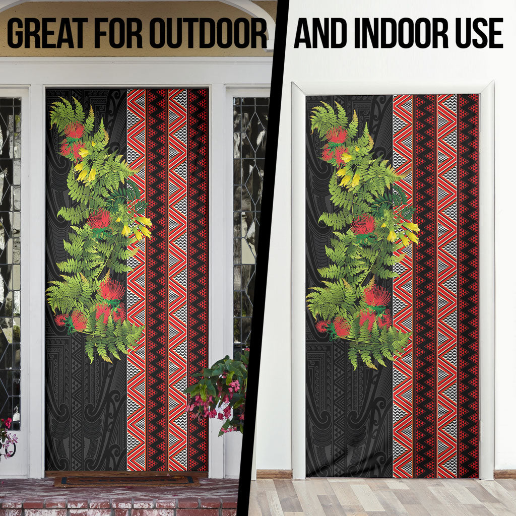 Maori Tukutuku Door Cover with Ferns Pohutukawa and Kowhai Tribal Moko Patterns