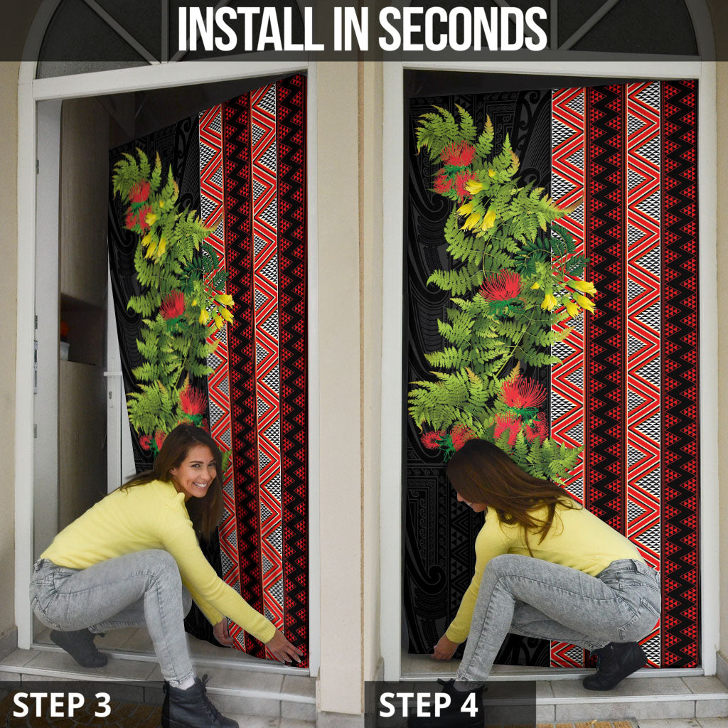 Maori Tukutuku Door Cover with Ferns Pohutukawa and Kowhai Tribal Moko Patterns
