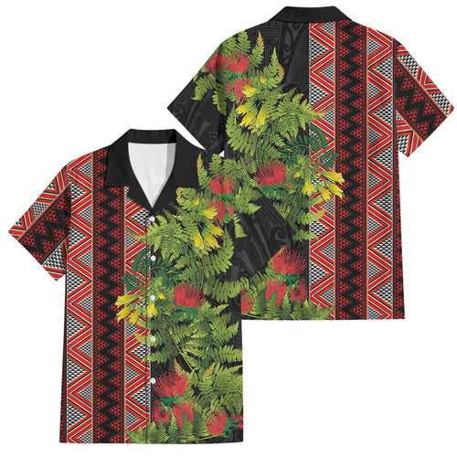 Maori Tukutuku Family Matching Summer Maxi Dress and Hawaiian Shirt with Ferns Pohutukawa and Kowhai Tribal Moko Patterns