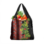 Maori Tukutuku Grocery Bag with Ferns Pohutukawa and Kowhai Tribal Moko Patterns