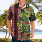 Maori Tukutuku Hawaiian Shirt with Ferns Pohutukawa and Kowhai Tribal Moko Patterns