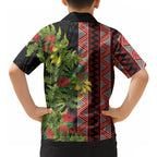 Maori Tukutuku Hawaiian Shirt with Ferns Pohutukawa and Kowhai Tribal Moko Patterns
