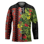 Maori Tukutuku Hockey Jersey with Ferns Pohutukawa and Kowhai Tribal Moko Patterns