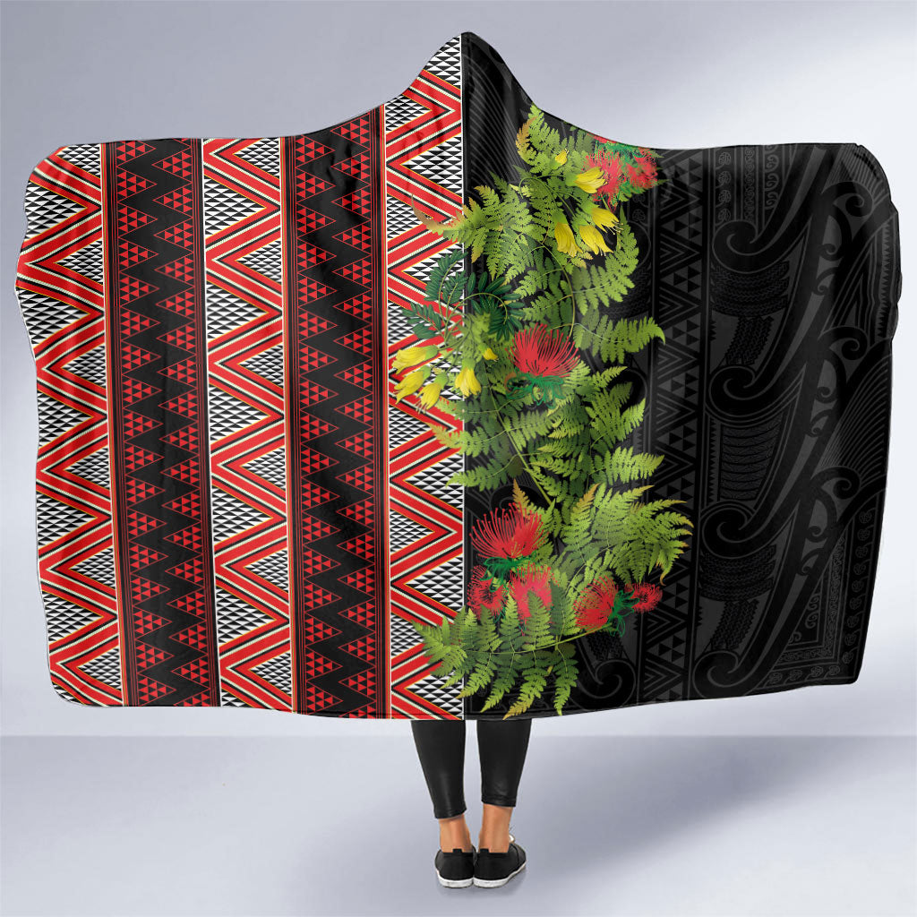 Maori Tukutuku Hooded Blanket with Ferns Pohutukawa and Kowhai Tribal Moko Patterns