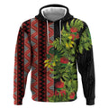Maori Tukutuku Hoodie with Ferns Pohutukawa and Kowhai Tribal Moko Patterns
