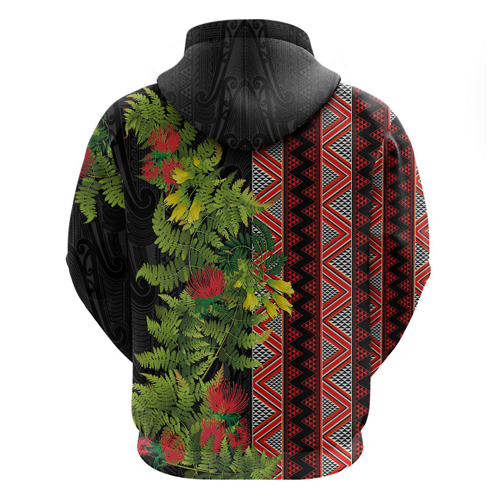 Maori Tukutuku Hoodie with Ferns Pohutukawa and Kowhai Tribal Moko Patterns