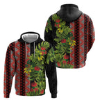 Maori Tukutuku Hoodie with Ferns Pohutukawa and Kowhai Tribal Moko Patterns