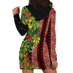 Maori Tukutuku Hoodie Dress with Ferns Pohutukawa and Kowhai Tribal Moko Patterns