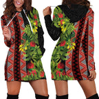 Maori Tukutuku Hoodie Dress with Ferns Pohutukawa and Kowhai Tribal Moko Patterns