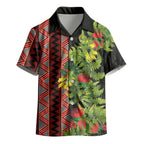 Maori Tukutuku Kid Hawaiian Shirt with Ferns Pohutukawa and Kowhai Tribal Moko Patterns