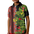 Maori Tukutuku Kid Polo Shirt with Ferns Pohutukawa and Kowhai Tribal Moko Patterns
