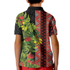 Maori Tukutuku Kid Polo Shirt with Ferns Pohutukawa and Kowhai Tribal Moko Patterns