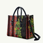 Maori Tukutuku Leather Bag with Ferns Pohutukawa and Kowhai Tribal Moko Patterns
