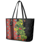 Maori Tukutuku Leather Tote Bag with Ferns Pohutukawa and Kowhai Tribal Moko Patterns