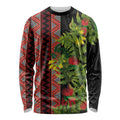 Maori Tukutuku Long Sleeve Shirt with Ferns Pohutukawa and Kowhai Tribal Moko Patterns