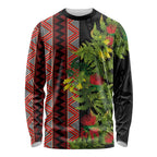 Maori Tukutuku Long Sleeve Shirt with Ferns Pohutukawa and Kowhai Tribal Moko Patterns
