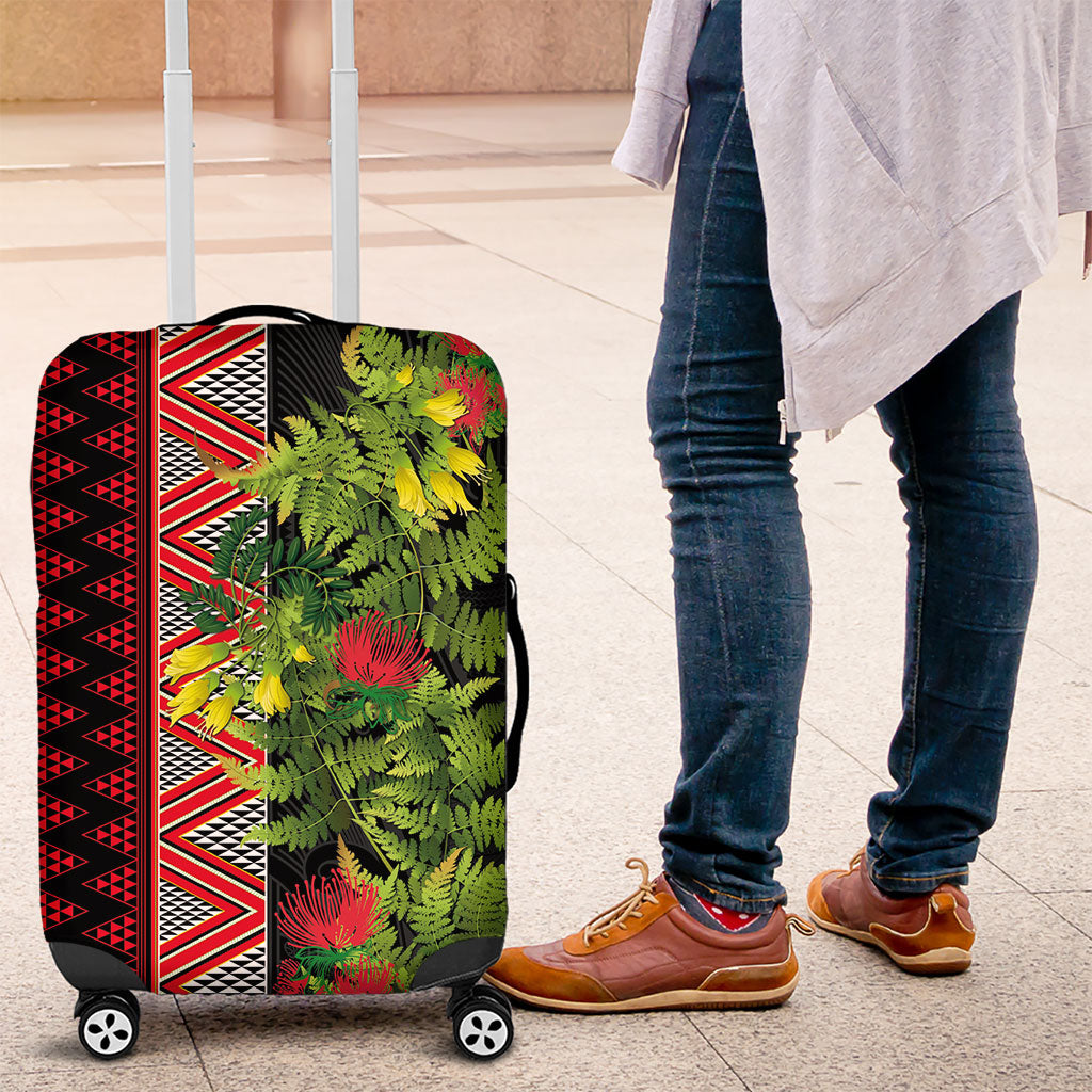 Maori Tukutuku Luggage Cover with Ferns Pohutukawa and Kowhai Tribal Moko Patterns